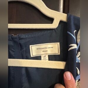 Moulinette Soeurs Navy Dress with White Embroidery